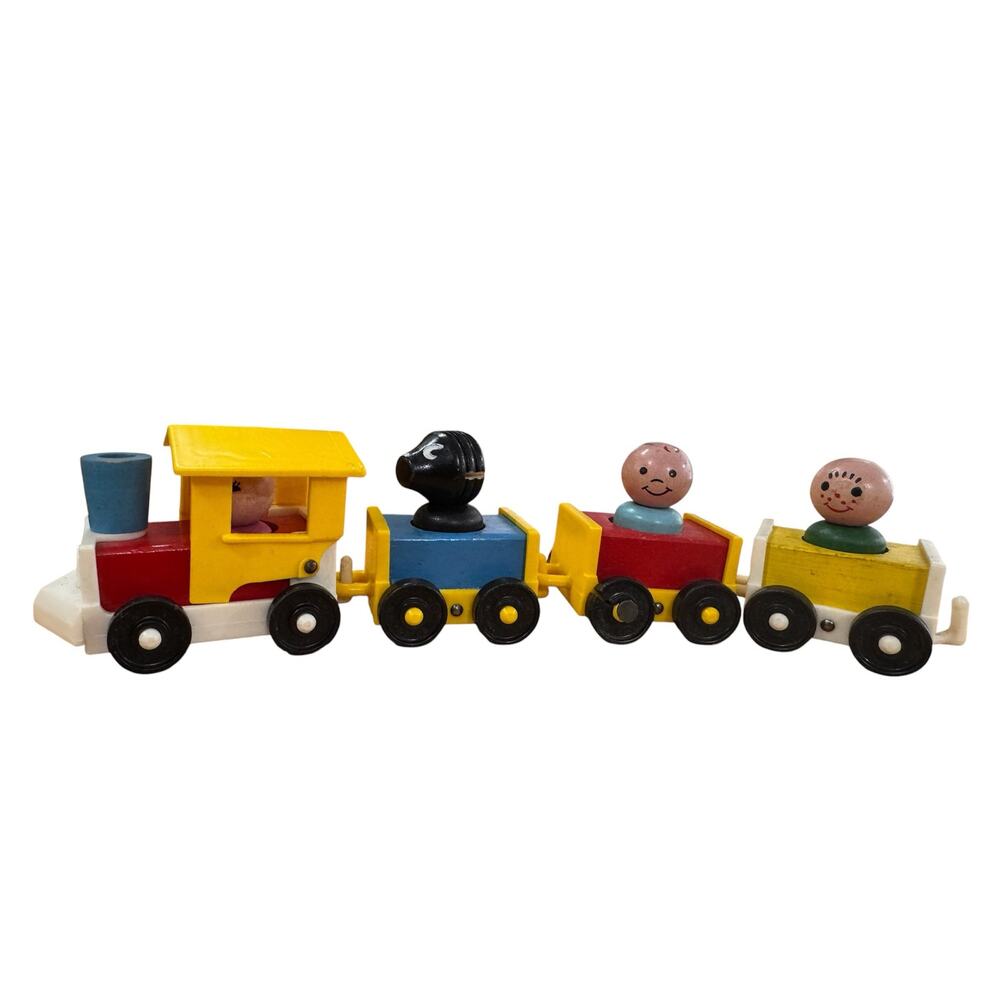 Vintage 1960's Fisher Price Wood Little People (4) train